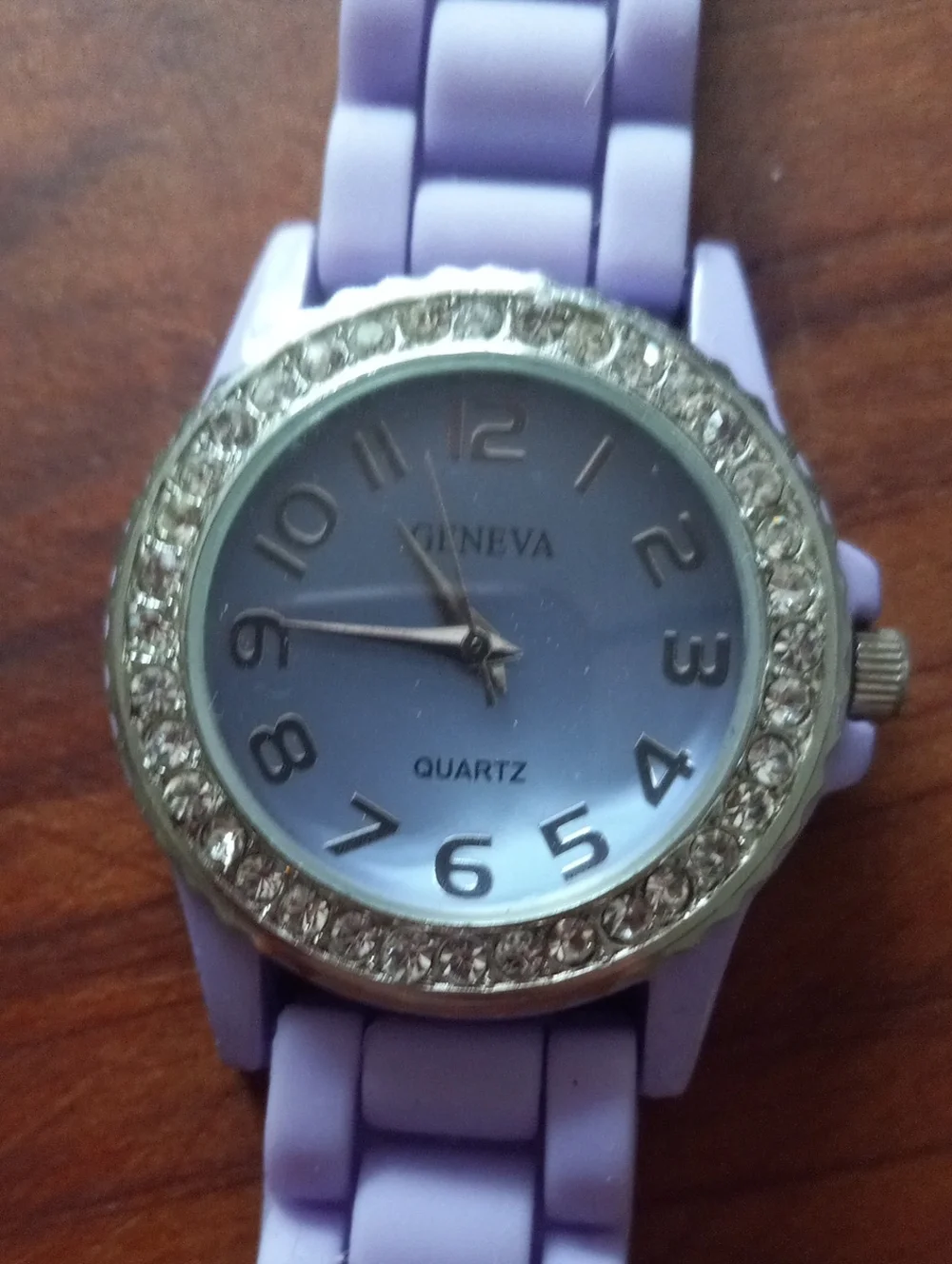 Geneva Lavender Silicone Band Watch with Crystal Silver Bezel